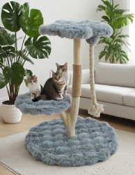 Elegant Solid Wood Cat Tower with Natural Tree Trunk