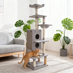 Modern Tiered Cat Tree with Dual-Entry Condo & Scratching Posts