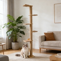 loor-to-Ceiling Cat Climber: Multi-Tiered Solid Wood Sisal Scratching Post & Perch Tower