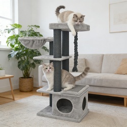 Gray Explorer Cat Tree – Climb, Scratch, and Hide Activity Center