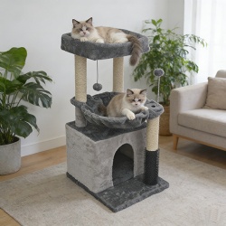 Luxury Multi-Tier Cat Tree with Hammock Lounges and Interactive Toys