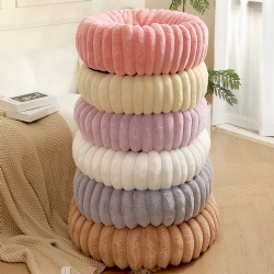 Round Striped Fluffy Pet Bed Thick Plush Cushion Soft Warm Cozy Anti Slip Durable Washable Deep Sleep Pet Nest