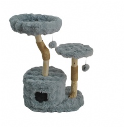 Luxury Natural Wood Cat Tree with Thick Plush Fabric