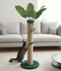 Chunky Cat Scratch Post with Faux Leaves