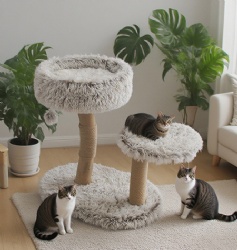 Furry Wood Cat Playground Cat Tree