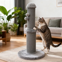 Soft Gray Pompom Cat Scratching Post