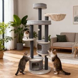 Dual-Tone Multi-Level Cat Tree with Hanging Toys & Perch Basket